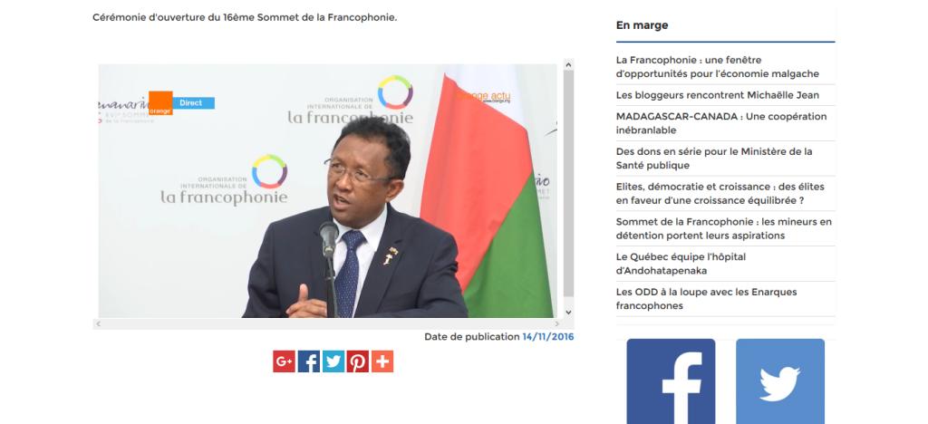Capture d'écran du discours du président malgache